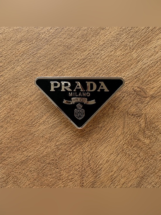 Prada Accessories - Prada Black and Silver Triangle Logo Pin